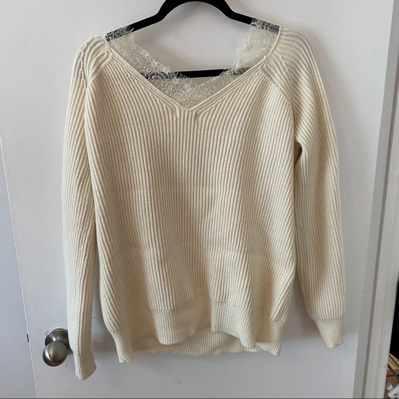 Cream Sweater with Lace Neckline - Picture 6 of 11